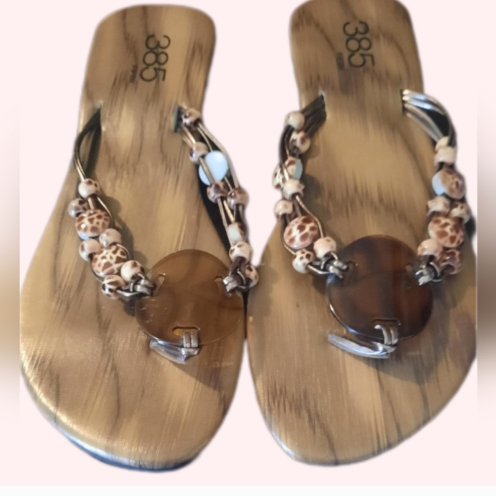 ☀️New!! Stylish Gorgeous Boho Tan Beaded Sandals/Flip Flops